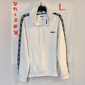 DKNY White Turtleneck Hoodie with Black Logo Tape